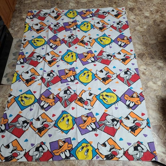 Vtg Looney Tunes Laughing Faces 85 X 56 Blanket Bugs Bunny Taz Tweety Sylvester - Picture 5 of 16